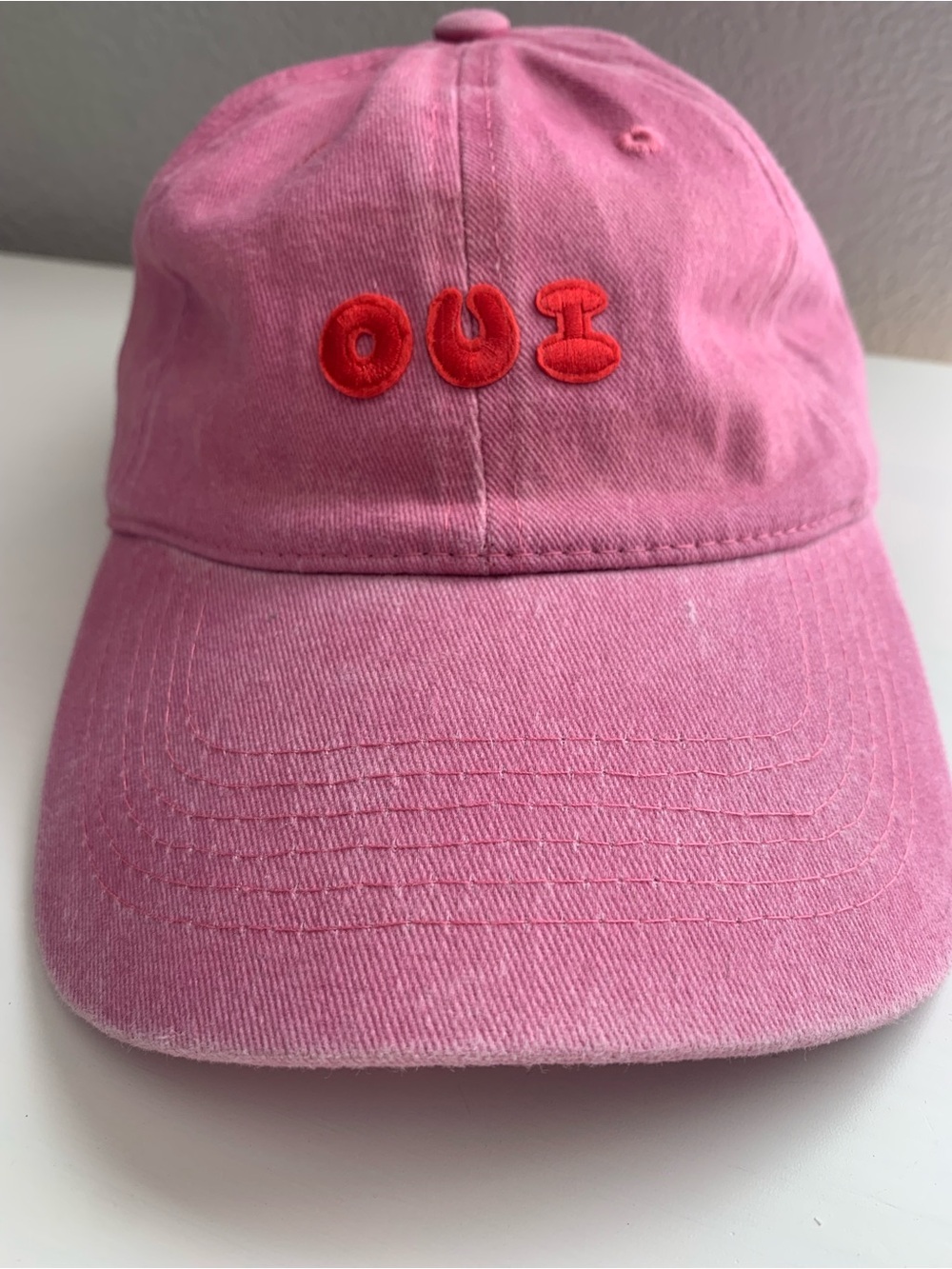 Pink 'OUI' Embroidered Baseball Cap